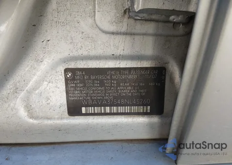 2008 BMW 328I z USA, uszkodzony, nr VIN WBAVA37548NL45260